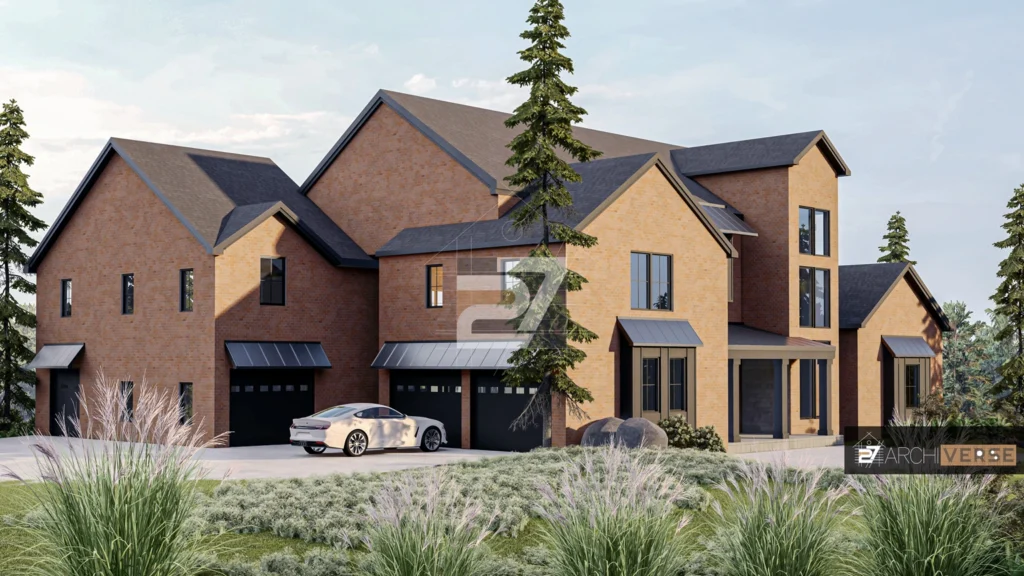 modern residential architecture front exterior 3D rendering