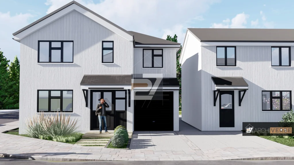 residential brick pitched roof visualization render