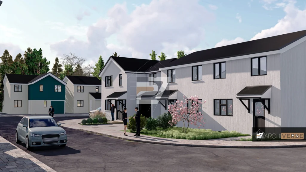 residential brick pitched roof visualization render