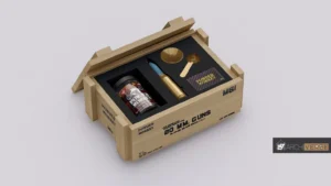 Open ammo wooden box showing internal compartments and realistic wood texture