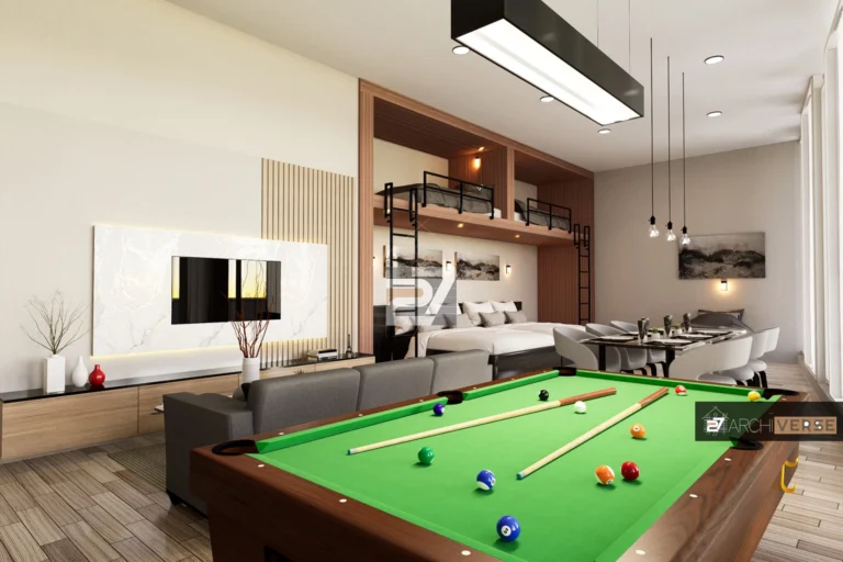 6-person bedroom hotel design featuring spacious layout and premium finishes