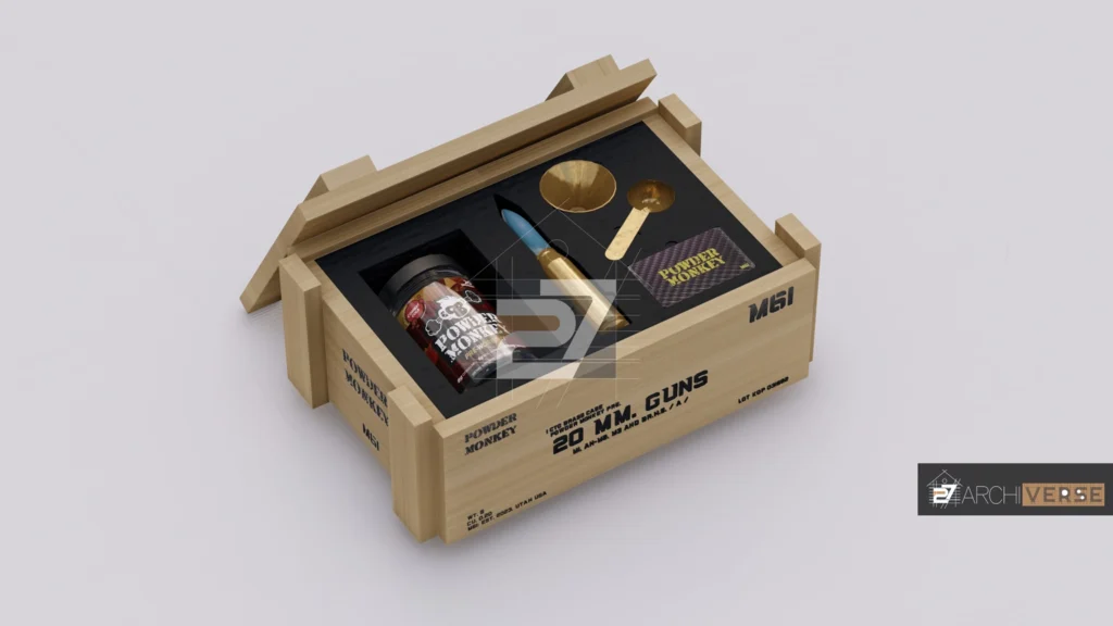 Open ammo wooden box showing internal compartments and realistic wood texture