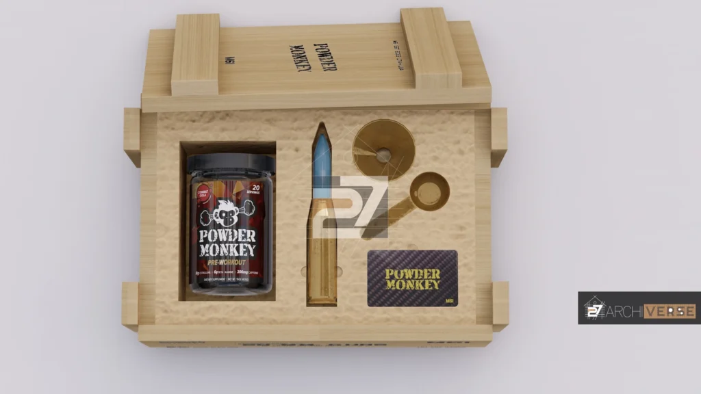 Top-down view of ammo wooden box interior with ammunition storage layout