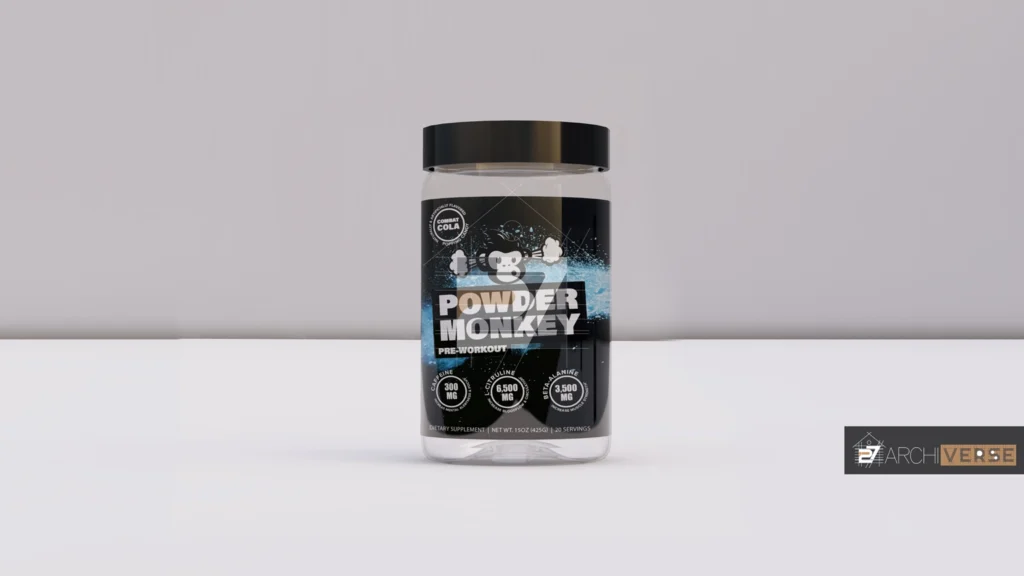Dark-themed gun powder container 3D visualization with premium branding
