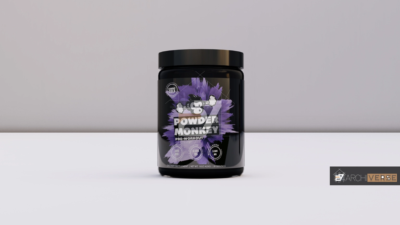 ark-themed gun powder container 3D visualization with premium branding