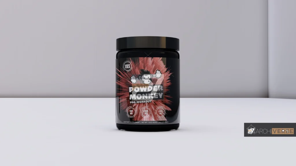 Gun powder product visualization featuring cylindrical container and bold artwork