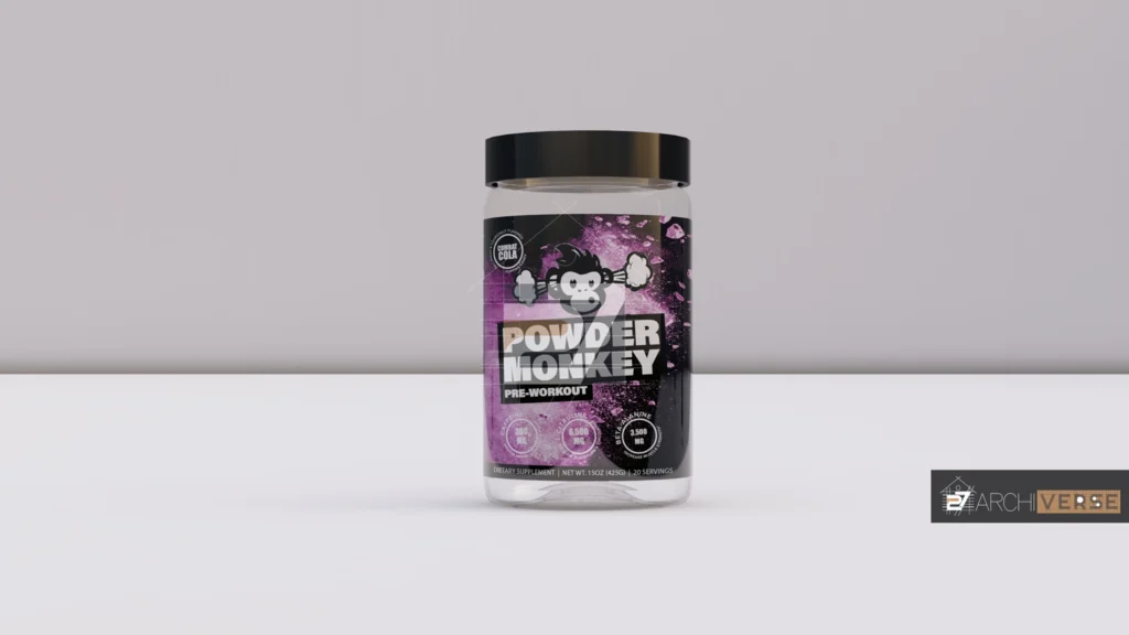 Front view 3D rendering of gun powder container with detailed label design