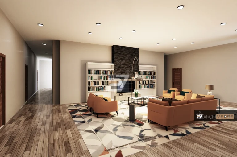 TV lounge hotel design interior visualization with cozy seating